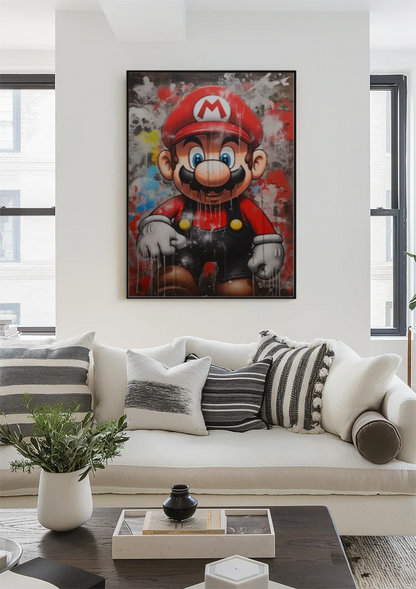 Mario Graffiti Straatkunst Kleurrijk Verfdrip Pop Art Schilderij