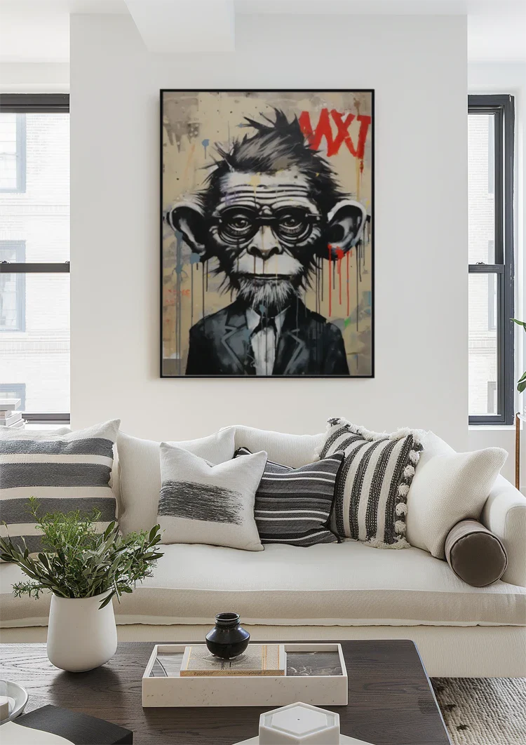 Monkey in Suit with Glasses Street Art Painting