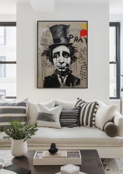 Melancholy Man with Top Hat Street Art Painting
