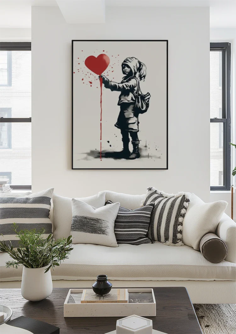 Meisje met Rood Hartballon Banksy Stijl Schilderij