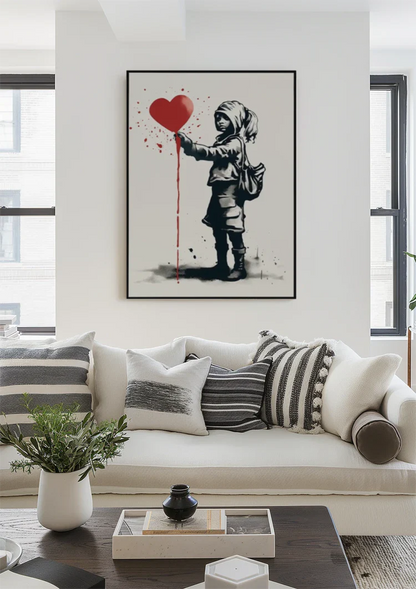 Meisje met Rood Hartballon Banksy Stijl Schilderij
