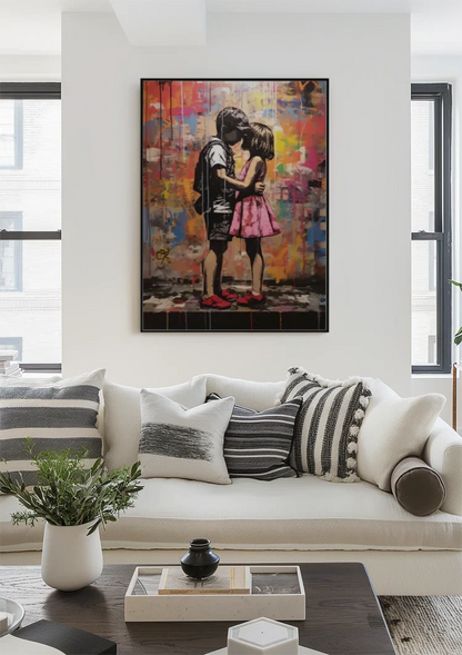 Two Children Together Colorful Street Art Painting