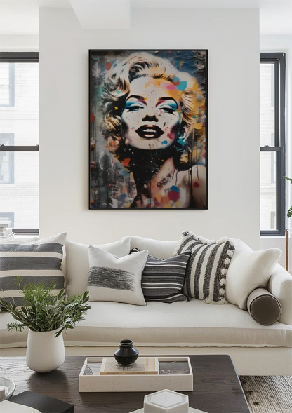 Marilyn Monroe Portrait with Colorful Paint Accents Painting