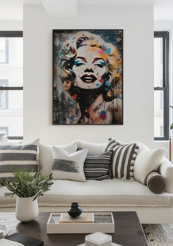Marilyn Monroe Portrait with Colorful Paint Accents Painting
