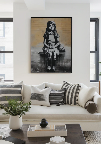 Girl on a Bench Black and White Realistic Painting