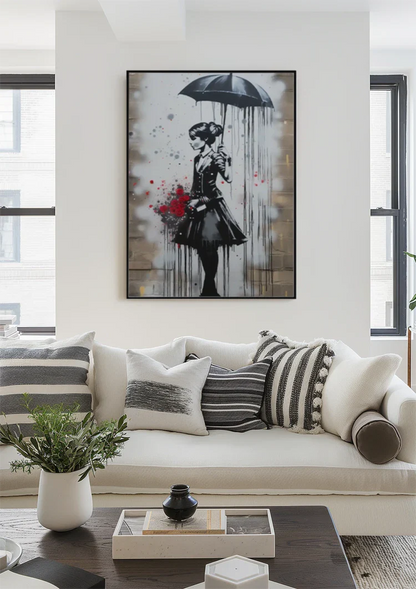 Elegant Lady with Umbrella and Red Roses Painting