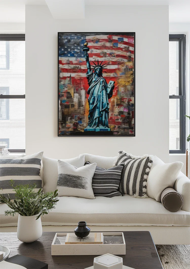 Statue of Liberty New York American Flag Pop Art Painting