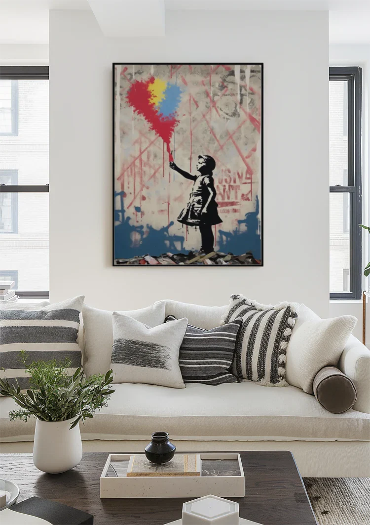 Girl with Colorful Balloons Banksy Style Painting