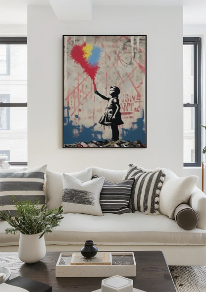 Girl with Colorful Balloons Banksy Style Painting