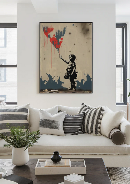 Child with Red Kite Banksy Style Street Art Painting