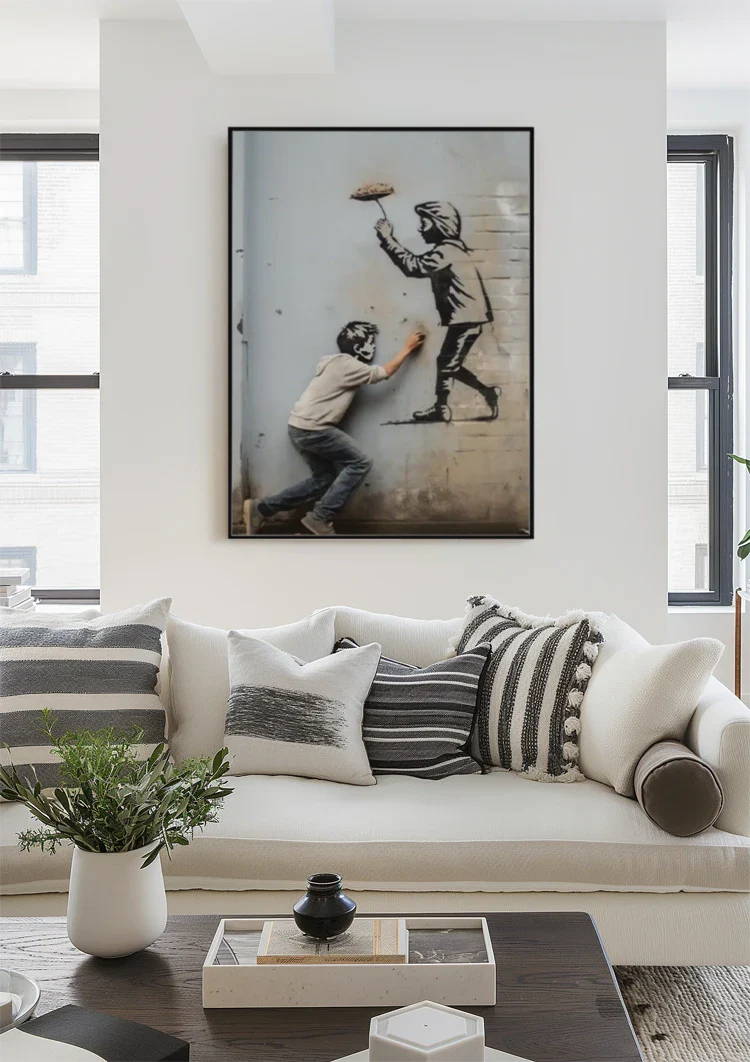 Graffiti Artist Paints Figure on Wall Street Art Painting