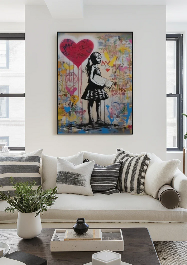 Girl with Letter Red Heart Colorful Graffiti Street Art Painting