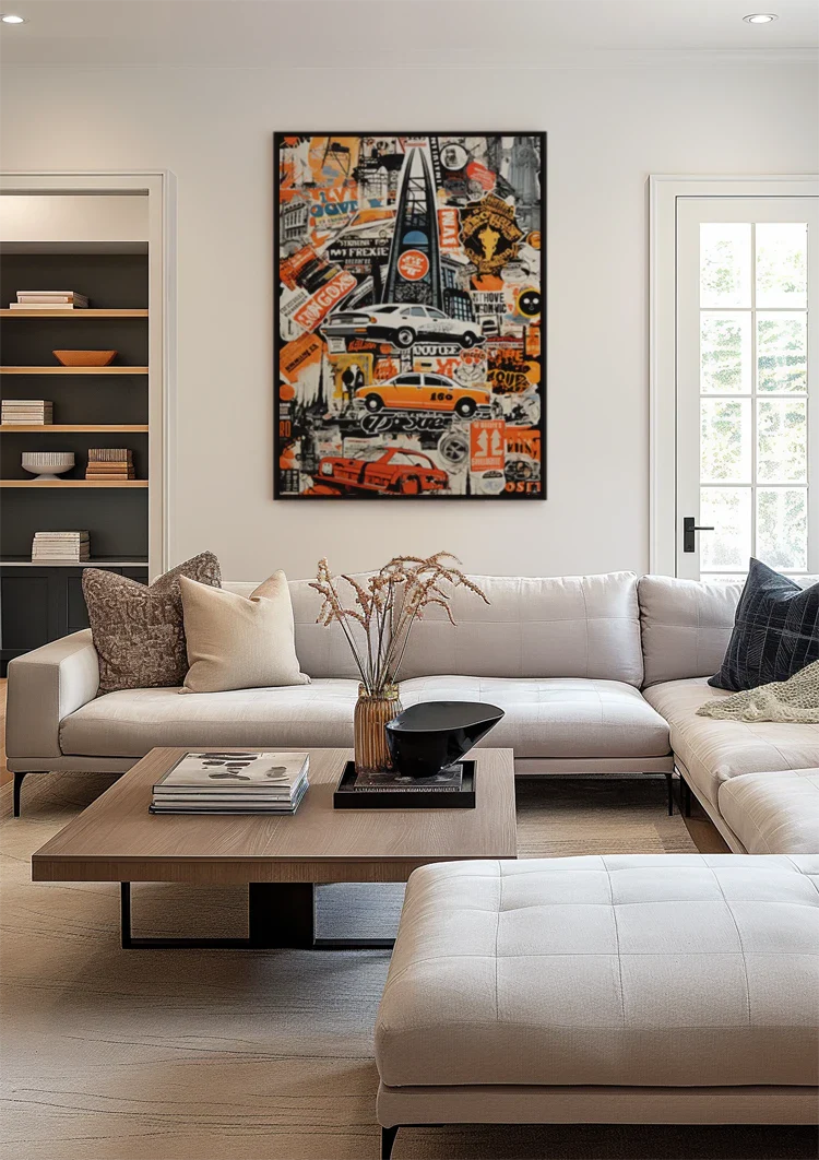 Miejski kolaż taksówką samochód Pop Art Retro obraz na płótnie