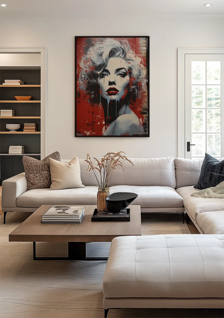 Black and White Female Portrait Red Lips Pop Art Painting