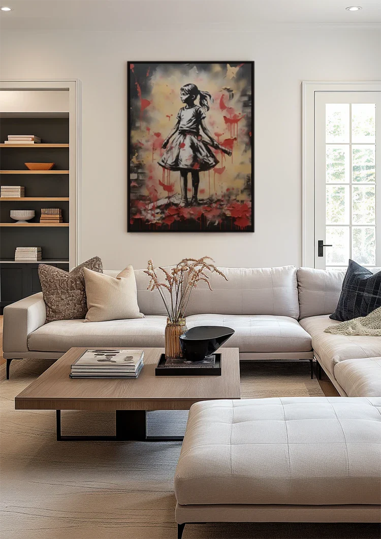 Girl with Red Butterflies Graffiti Street Art Painting