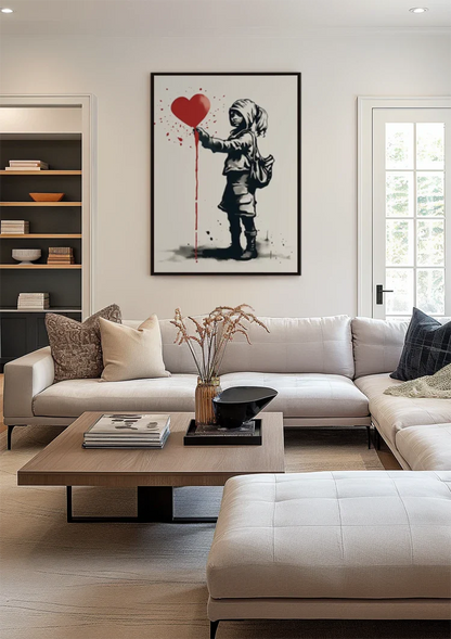 Meisje met Rood Hartballon Banksy Stijl Schilderij
