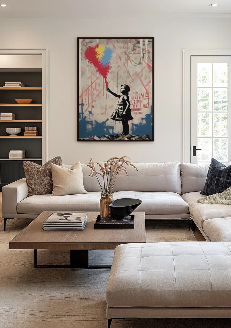 Girl with Colorful Balloons Banksy Style Painting