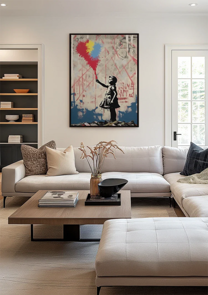 Girl with Colorful Balloons Banksy Style Painting