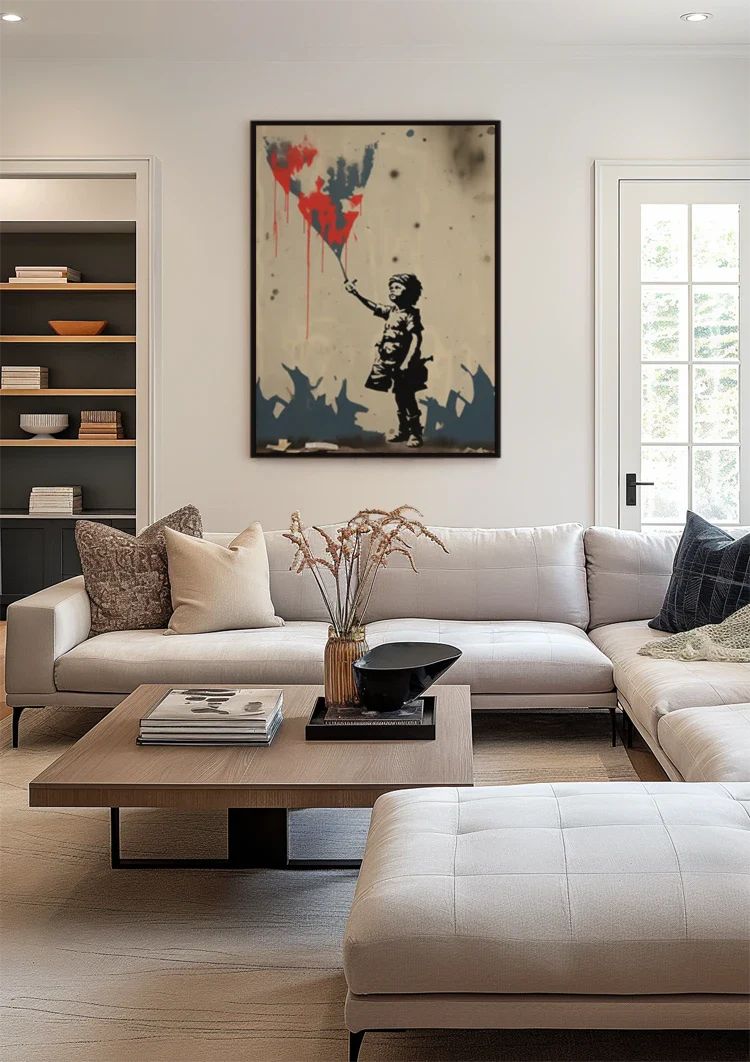 Child with Red Kite Banksy Style Street Art Painting