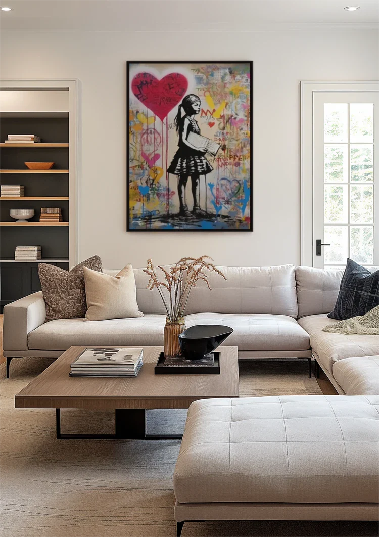 Girl with Letter Red Heart Colorful Graffiti Street Art Painting