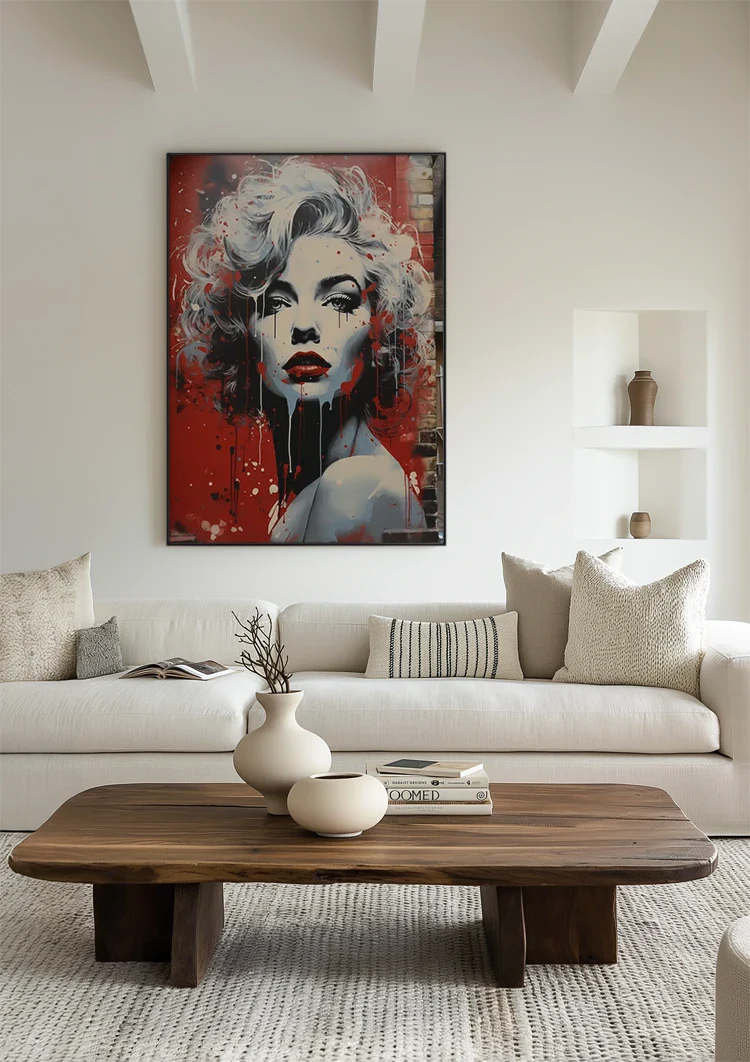 Black and White Female Portrait Red Lips Pop Art Painting