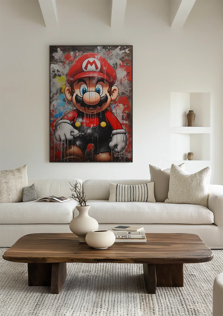 Mario Graffiti Straatkunst Kleurrijk Verfdrip Pop Art Schilderij