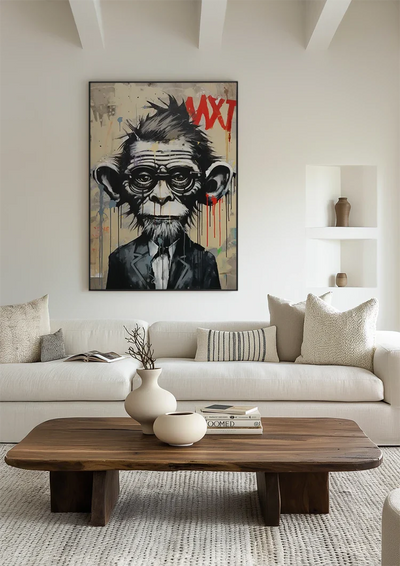 Affe im Anzug mit Brille Streetart Leinwandbild