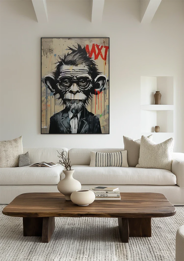 Monkey in Suit with Glasses Street Art Painting
