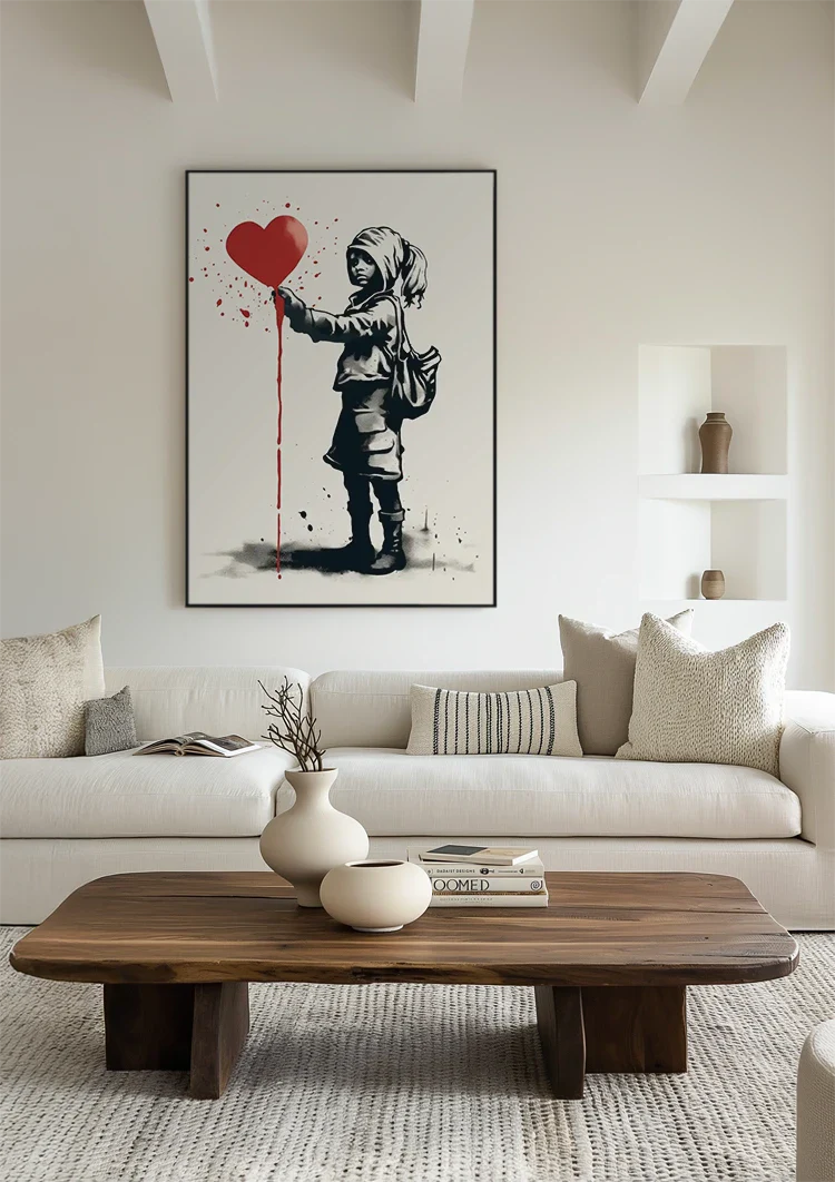 Meisje met Rood Hartballon Banksy Stijl Schilderij