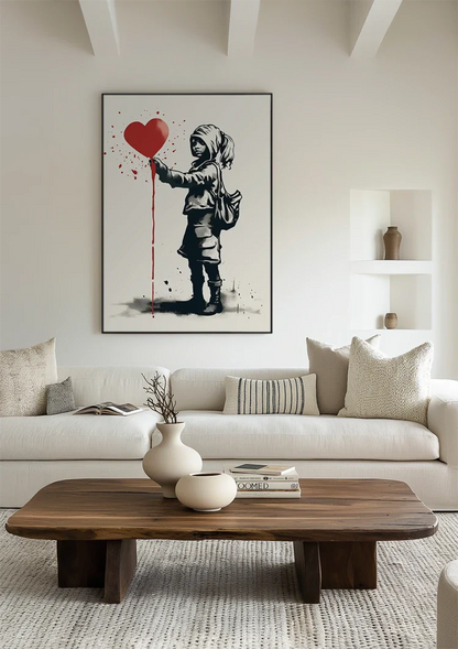 Meisje met Rood Hartballon Banksy Stijl Schilderij