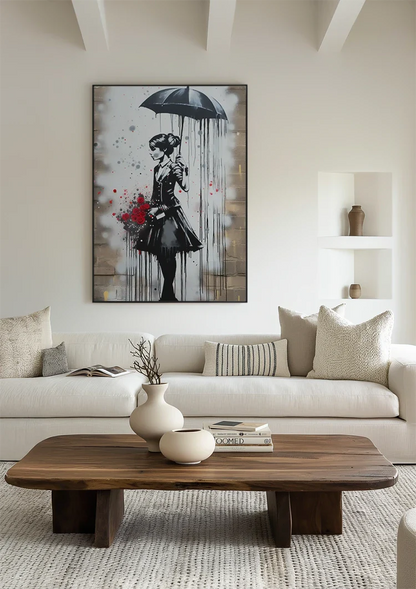 Elegant Lady with Umbrella and Red Roses Painting