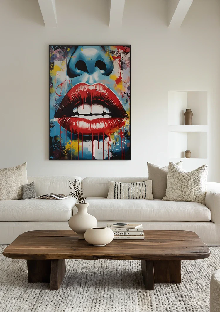 Close-up Red Lips Expressive Pop-Art Painting