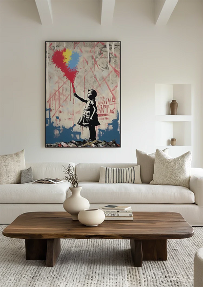 Girl with Colorful Balloons Banksy Style Painting