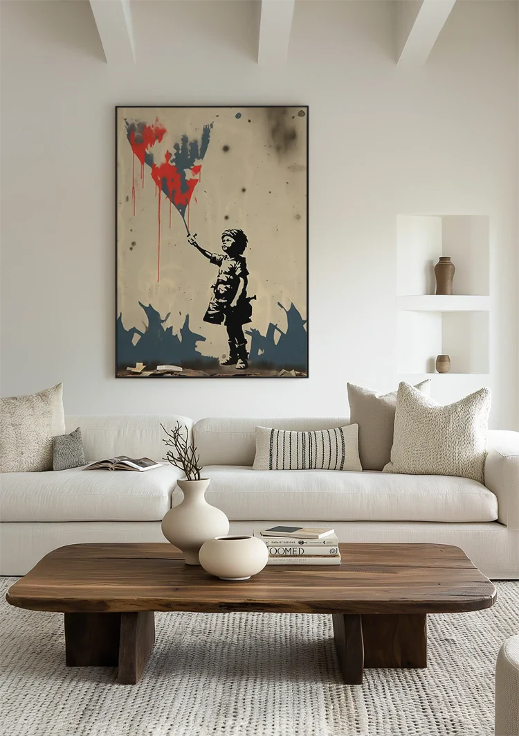 Child with Red Kite Banksy Style Street Art Painting