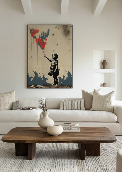 Child with Red Kite Banksy Style Street Art Painting