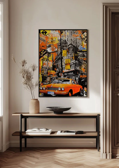 Orange Vintage Car Street Scene Pop Art Painting