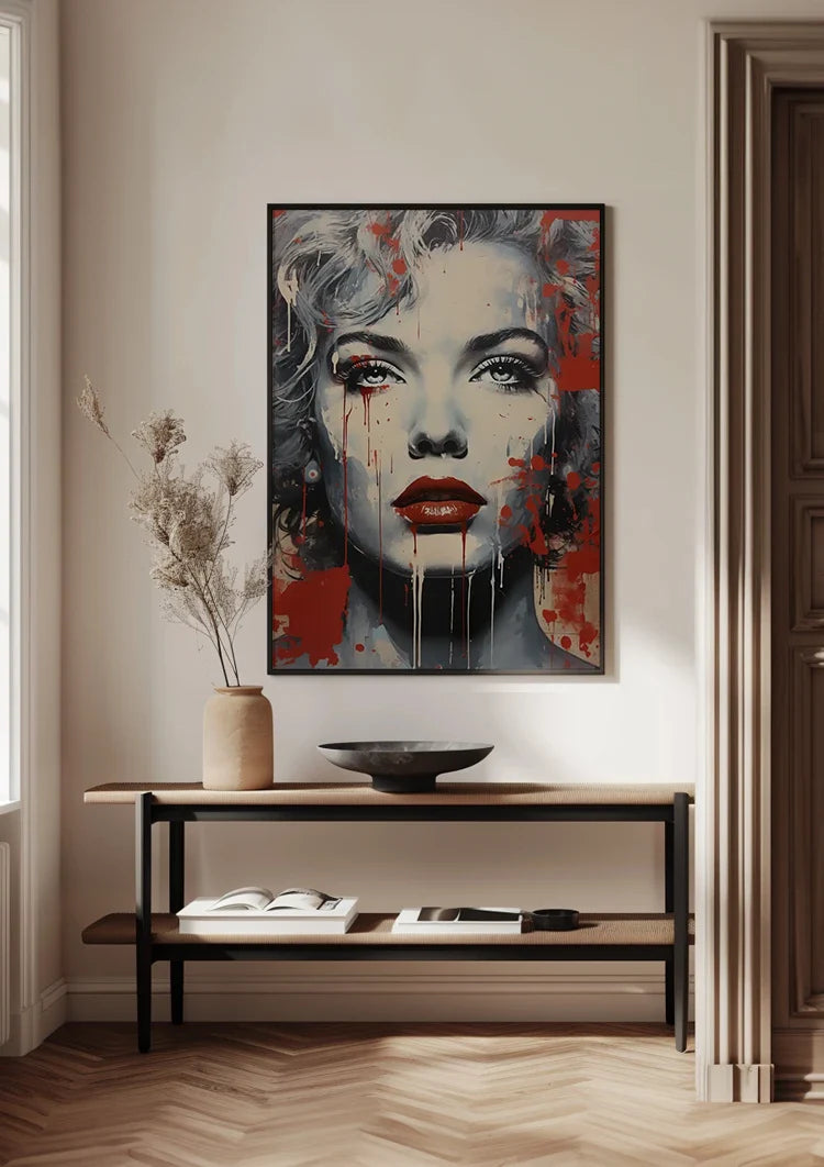 Frauenporträt Rote Lippen Graffiti Street Art Gemälde