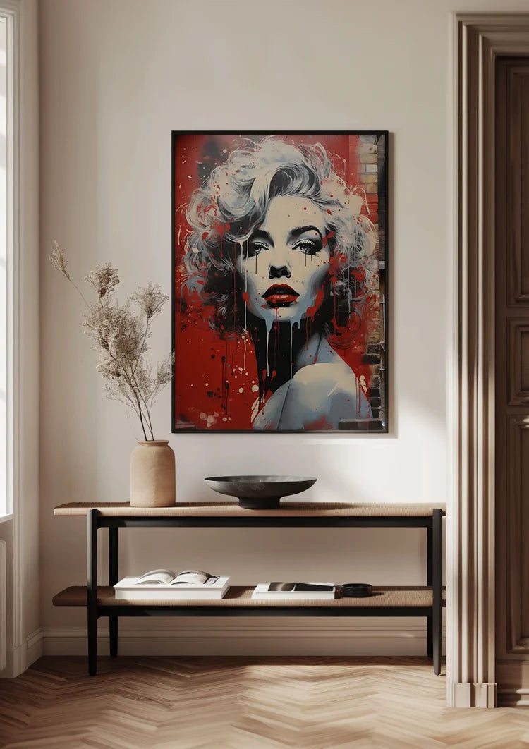 Black and White Female Portrait Red Lips Pop Art Painting