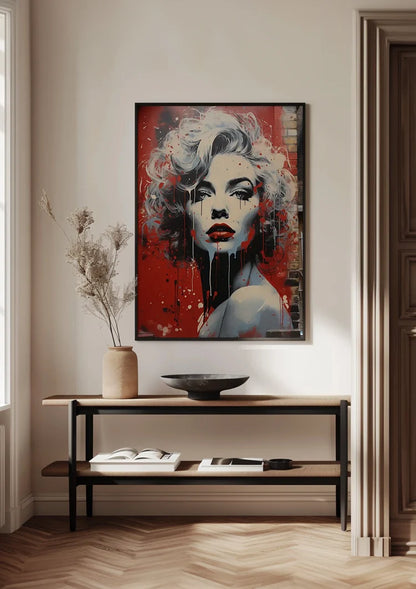 Black and White Female Portrait Red Lips Pop Art Painting