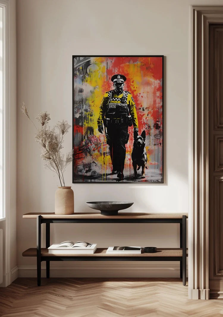 Police Officer with German Shepherd Colorful Graffiti Street Art Painting