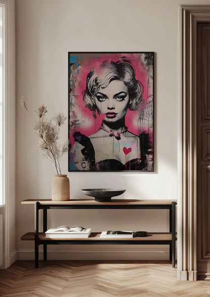 Frauenporträt Blondes Haar Rosa Herz Pop Art Graffiti Gemälde