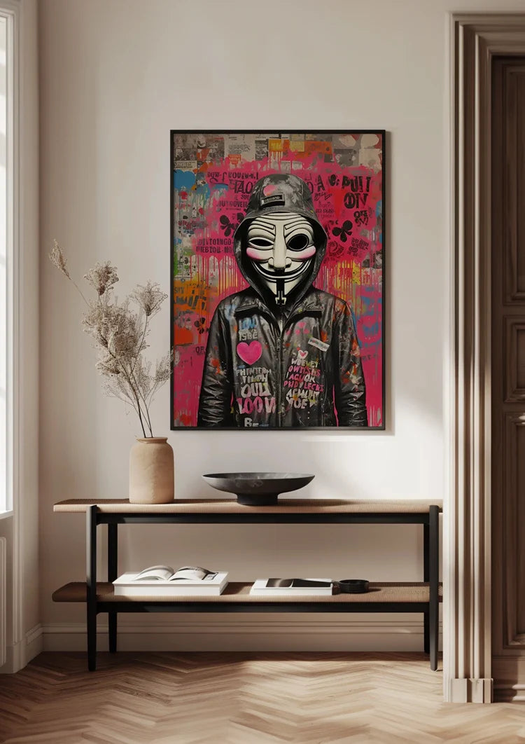 Person mit Guy-Fawkes-Maske Graffiti Streetart Gemälde
