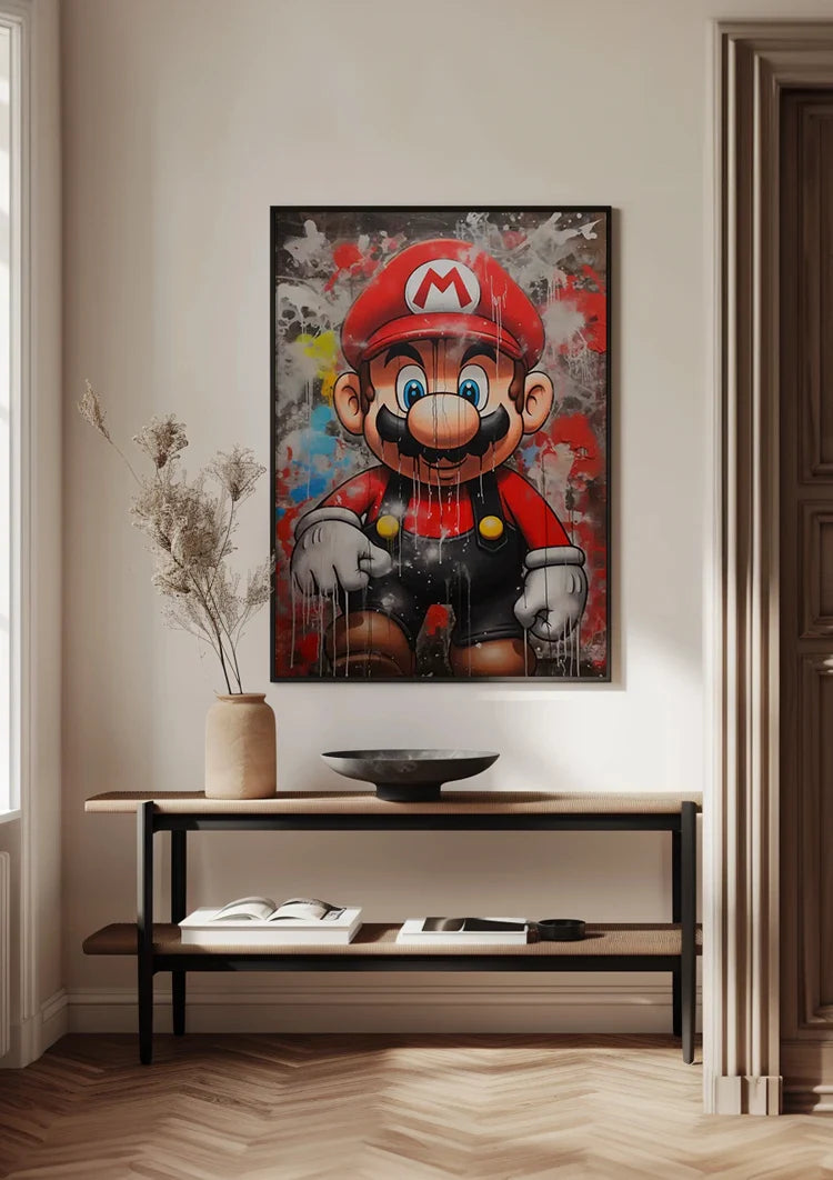 Mario Graffiti Straatkunst Kleurrijk Verfdrip Pop Art Schilderij