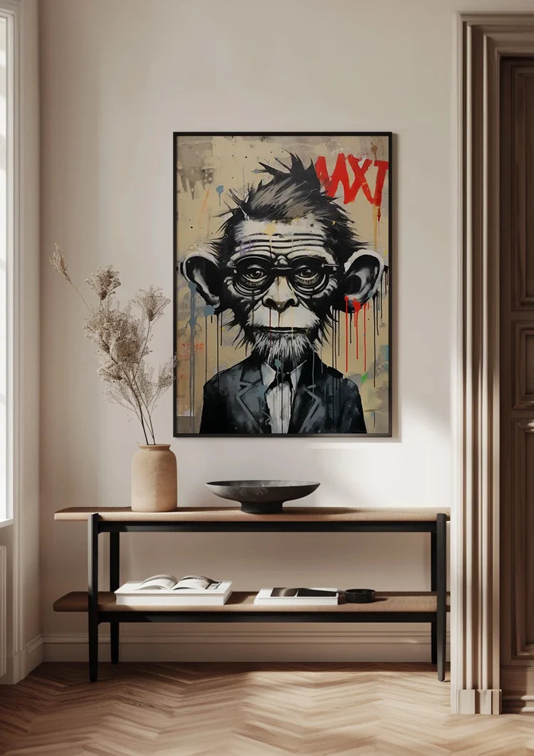 Monkey in Suit with Glasses Street Art Painting