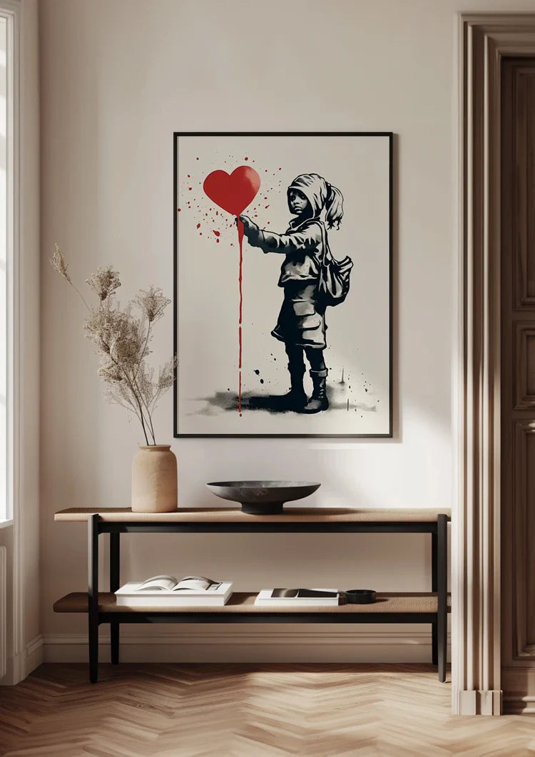 Meisje met Rood Hartballon Banksy Stijl Schilderij