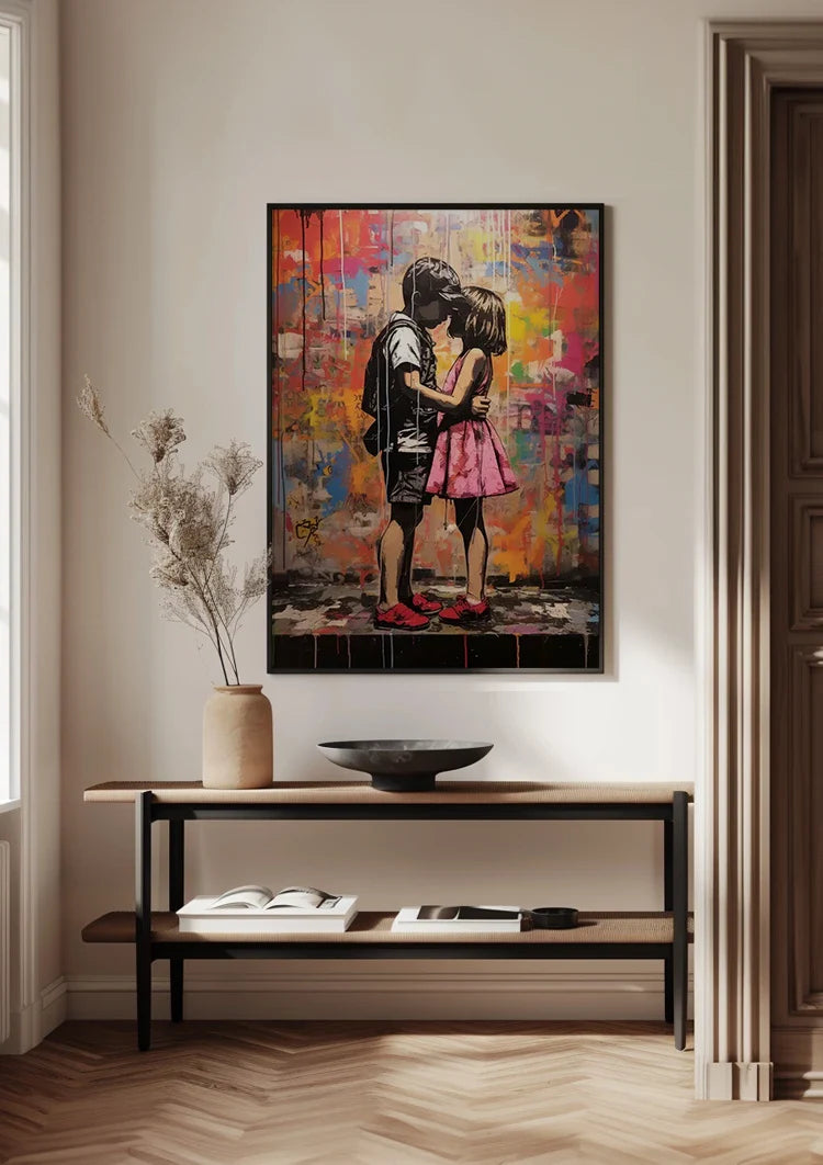 Two Children Together Colorful Street Art Painting