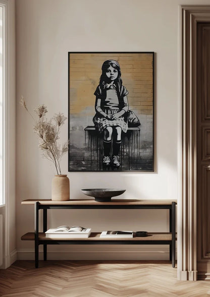 Girl on a Bench Black and White Realistic Painting