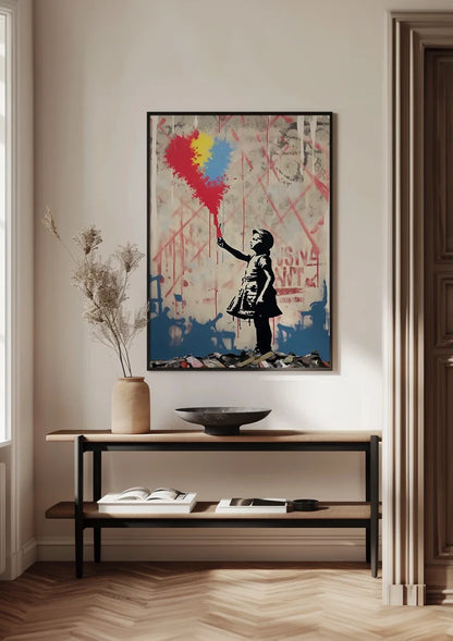 Girl with Colorful Balloons Banksy Style Painting