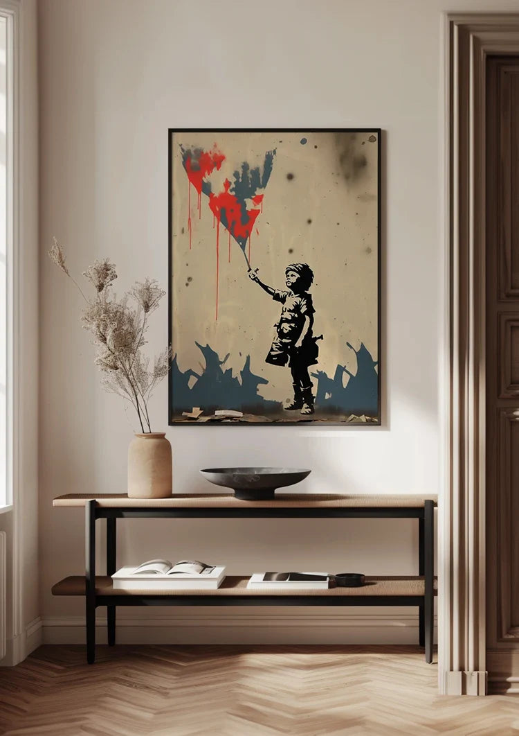 Child with Red Kite Banksy Style Street Art Painting
