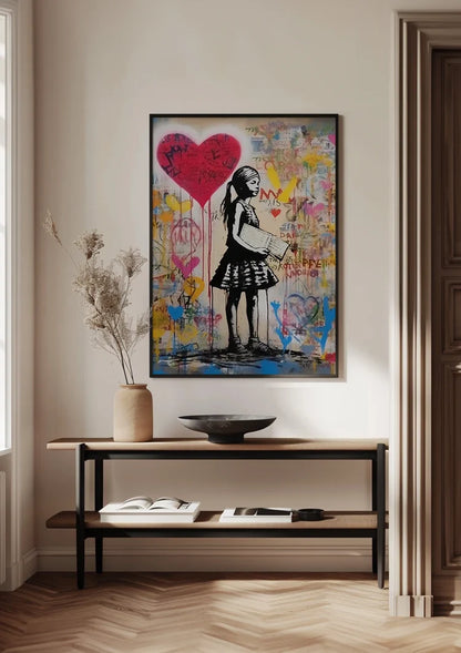 Girl with Letter Red Heart Colorful Graffiti Street Art Painting